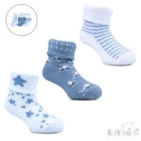 S506-B-NB-3: Blue 3 Pack Turnover Socks (NB-3 Months)